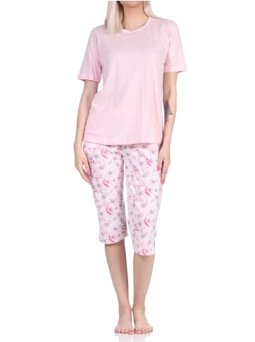 NORMANN Pyjama Schlafanzug kurzarm CapriHose und Spitze - 72685 in rosa