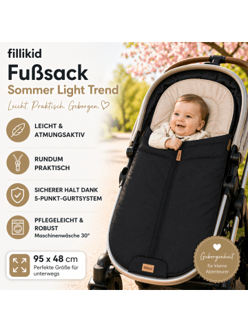 fillikid Babyfußsack Sommer Light Trend 95x50 cm Exklusiv in Schwarz