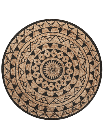 Beliani Geflochtener Teppich PORSUK in Beige/Schwarz - (W) 140 x (H) 0.2 x (L) 140 cm