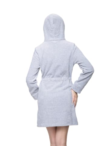 Aquarti Damen Bademantel mit Kapuze und Reißverschluss in grau