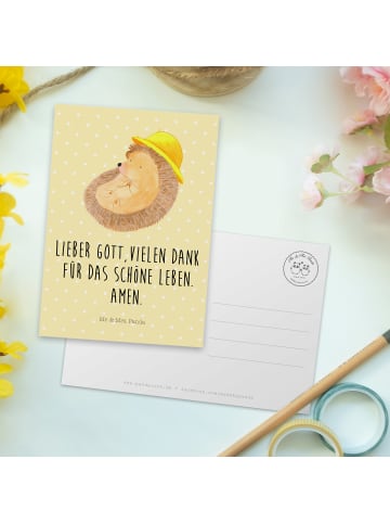 Mr. & Mrs. Panda Grußkarte Igel Beten mit Spruch in Gelb Pastell