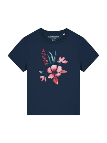wat? Apparel T-Shirt Blume in Wasserfarbe 01 in Dunkelblau