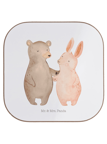 Mr. & Mrs. Panda Untersetzer Glas Bär und Hase Umarmen ohne Spruch in Weiß