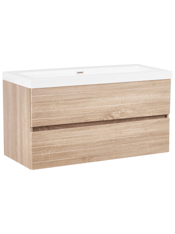Beliani 2-tlg Badezimmerschrank mit Spiegel URUCU in Braun/Weiß