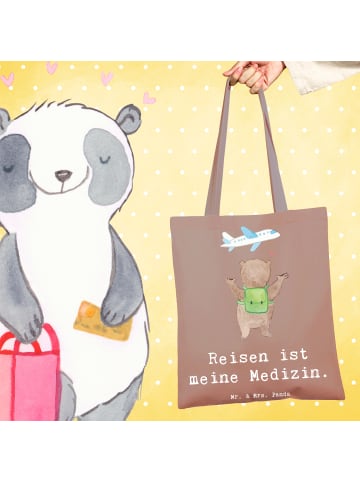 Mr. & Mrs. Panda Tote Bag Bär Reisen mit Spruch in Braun Pastell