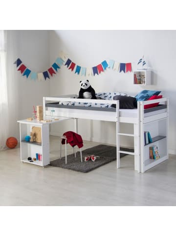 Homestyle4u Hochbett Kinderbett 90x200 Weiß Schreibtisch Funktionsbett Jugendbett