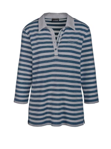 GOLDNER Hochwertiges Langarmshirt mit Polokragen in graumeliert / tintenblau / geringelt