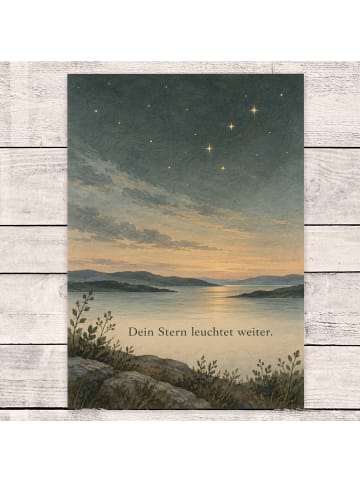 Trauerspruchkarte Stern poetisch Design mit Spruch in Weiß