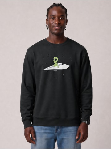 wat? Apparel Sweatshirt Alien on a paper plane in Schwarz