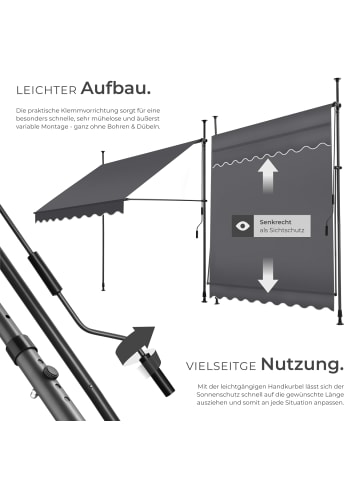 tectake Klemmmarkise - Balkonmarkise mit Handkurbel, UV-beständig