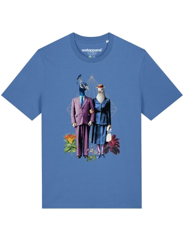 wat? Apparel T-Shirt Fancy Birds in Bright Blue