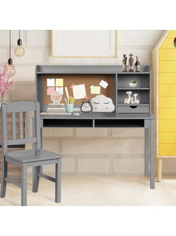 COSTWAY Kinderschreibtisch Set mit Pinnwand in Grau