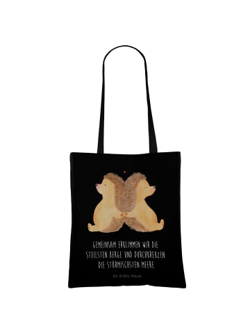 Mr. & Mrs. Panda Jutetasche Igel händchenhaltend mit Spruch in Schwarz