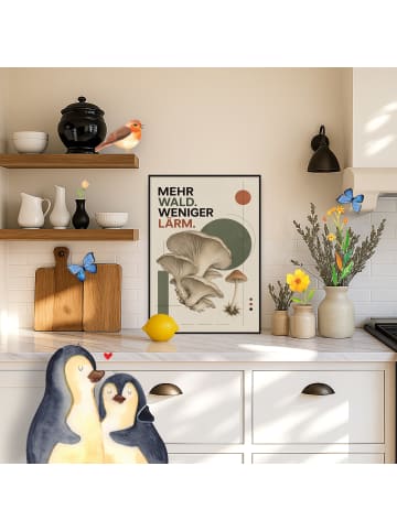 Mr. & Mrs. Panda Plakat Pilz minimalistisch Design mit Spruch in Weiß