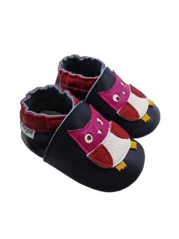 Mejale Dunkellila Baby Leder Krabbelschuhe, mit rutschfester Sohle - Eulen-Muster