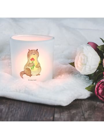 Mr. & Mrs. Panda Windlicht aus Glas Otter Blumenstrauß ohne Spruch in Transparent