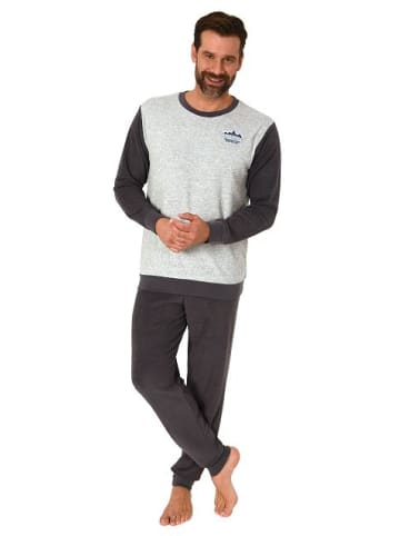 NORMANN langarm Frottee Pyjama Rundhalsschnitt & Bündchen - 82443 in dunkelgrau
