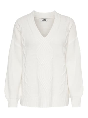 JACQUELINE de YONG Zopfmuster Struktur Strickpullover V-Ausschnitt Sweater JDYJUSTY in Weiß