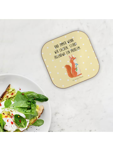 Mr. & Mrs. Panda Bierdeckel Eichhörnchen Blume mit Spruch in Gelb Pastell