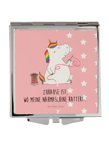 Mr. & Mrs. Panda Taschenspiegel Einhorn Näherin mit Spruch in Rot Pastell