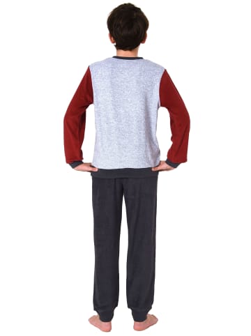 NORMANN Frottee Pyjama langarm Schlafanzug Bündchen - 65479 in dunkelgrau