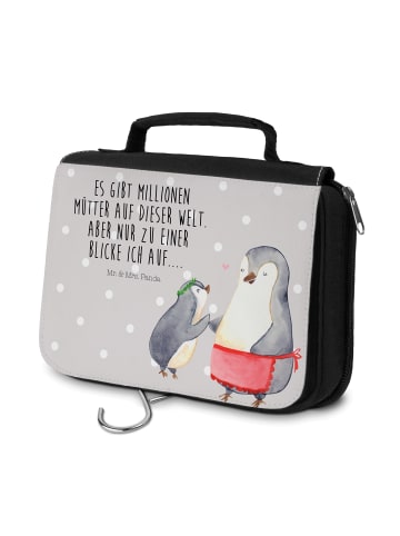Mr. & Mrs. Panda Schminktasche Pinguin mit Kind mit Spruch in Grau Pastell