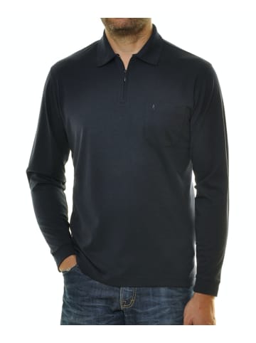 Ragman Softknit-Poloshirt Langarm mit Zip in Blau