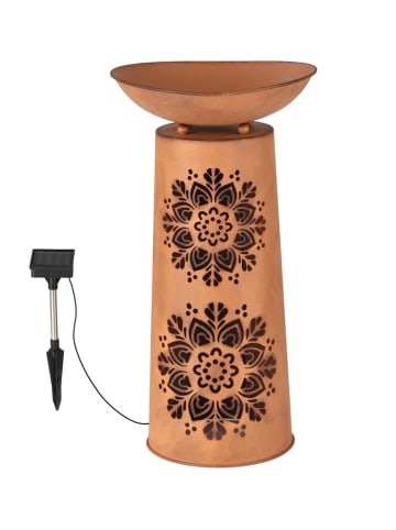 EASYmaxx LED-Dekosäule Rost-Optik Mandala rund 52,5cm 2V braun mit Pflanzschale Braun