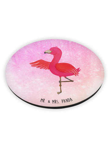 Mr. & Mrs. Panda Rund Magnet Flamingo Yoga ohne Spruch in Aquarell Pink