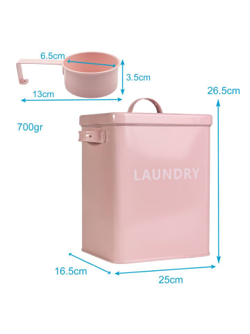 Intirilife Waschmittelbox mit Deckel und Dosierlöffel 1. 8Liter in Rosa Weiß