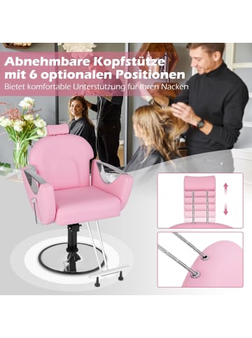 COSTWAY Friseurstuhl höhenverstellbar drehbar mit Kopfstütze in Rosa
