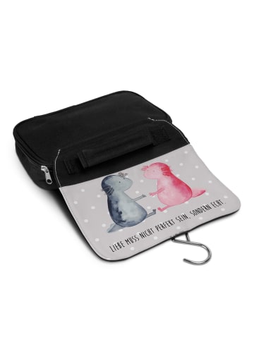 Mr. & Mrs. Panda Schminktasche Axolotl Liebe mit Spruch in Grau Pastell