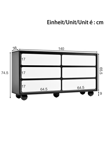 ABRIHOME Sideboard in Grau mit 6 Schubladen 140x38x74,5 cm