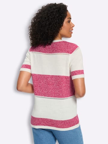 Sieh an! Kurzarm-Pullover in pink-ecru-gemustert