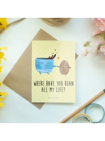 Mr. & Mrs. Panda neujahrskarte Kaffee Bohne mit Spruch in Gelb Pastell