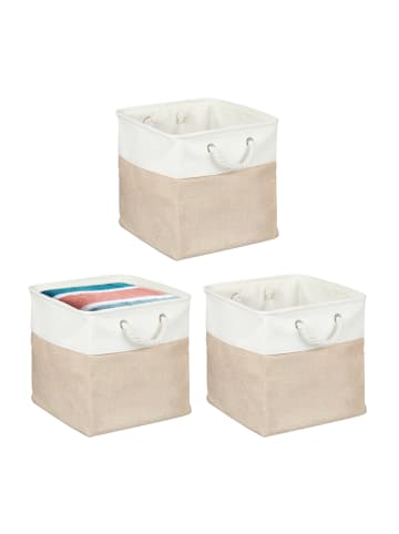 relaxdays 3 x Aufbewahrungskorb in Beige/ Weiß - (B)33 x (H)33 x (T)33 cm