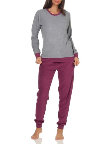 NORMANN langarm Frottee Pyjama Schlafanzug Bündchen und Zierspruch - 49879 in Grau