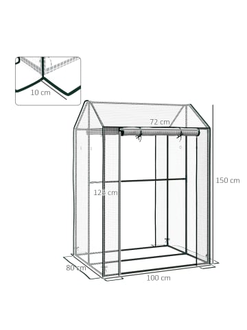 Outsunny Gewächshaus in Weiß & Dunkelgrün 100L x 80B x 150H cm