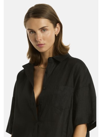 Sea Level Resort Linen Strandhemd in schwarz