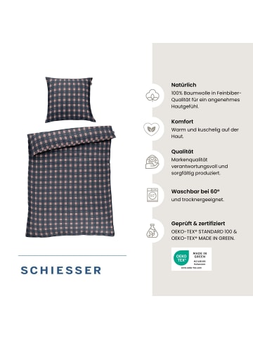 Schiesser Feinbiber-Bettwäsche-Set Family Check in Blau