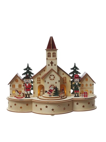 MARELIDA LED Weihnachtsdorf mit Musik und fahrendem Zug H: 24,5cm in natur