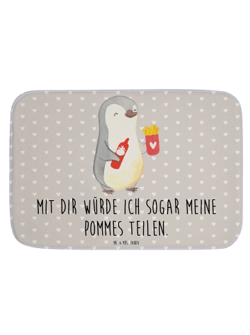 Mr. & Mrs. Panda Duschvorleger Pinguin Pommes mit Spruch in Grau Pastell