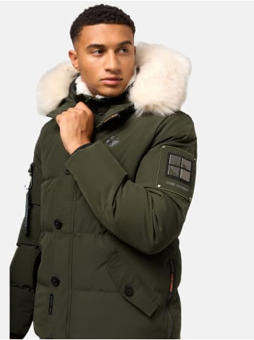 STONE HARBOUR Winterjacke Halvaar in Olive mit weißem Fell