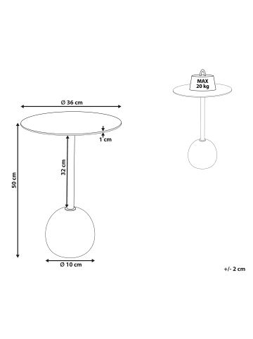 Beliani Beistelltisch OAHE in Gold/Weiß - (W) 36 x (H) 50 x (L) 36 cm