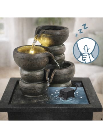 MARELIDA Kaskaden-Tischbrunnen mit LED Beleuchtung H25cm Zimmerbrunnen