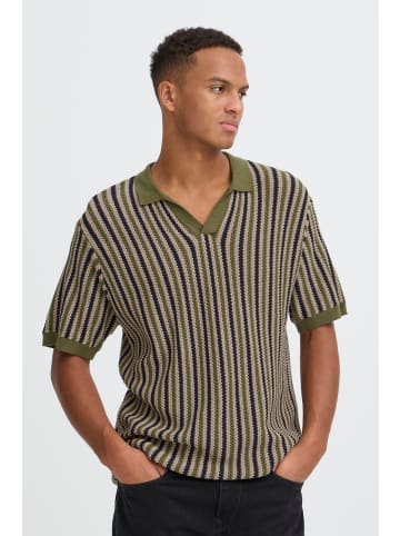 BLEND Klassisches Poloshirt Kurzarm Streifenmuster in Olive-2