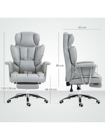HOMCOM Bürostuhl-74L x 65B x 120-128H cm-Hellgrau