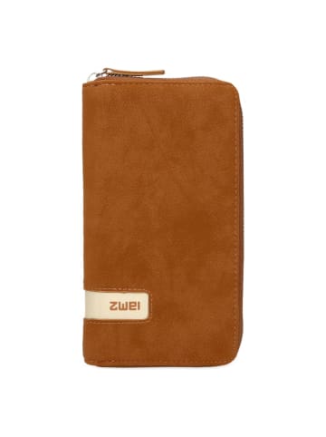 Zwei Mademoiselle Geldbörse 20 cm in nubuk cognac