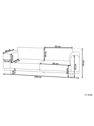 Beliani 3-Sitzer Sofa NIVALA in Rot - (W) 220 x (H) 76 x (L) 84 cm