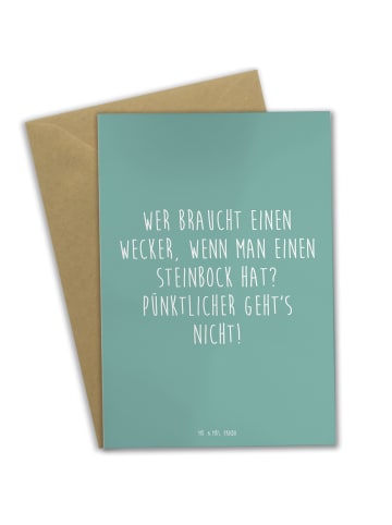 Mr. & Mrs. Panda Grußkarte Steinbock Wecker mit Spruch in Meeresbrise